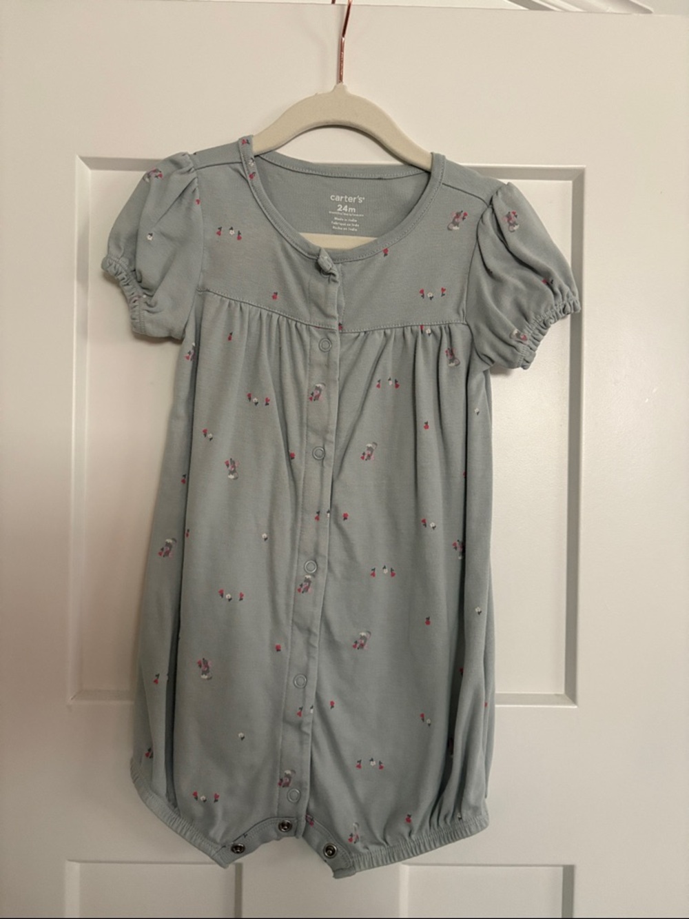 Carter's Light Gray Green Floral Baby Girls Short-Sleeve Romper Pajamas